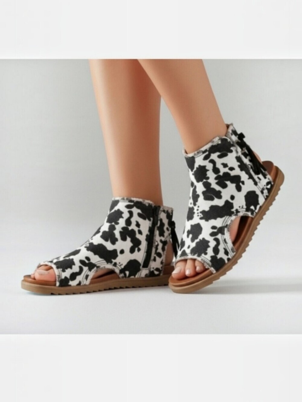 Very G Libra Black Cow Animal Print Western Sandals Shoes Size 7